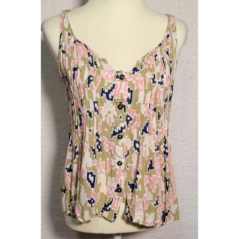 Maeve Anthropologie Tank‎ Blouse Top Women's Size 6P Button Front Geometric 0523
